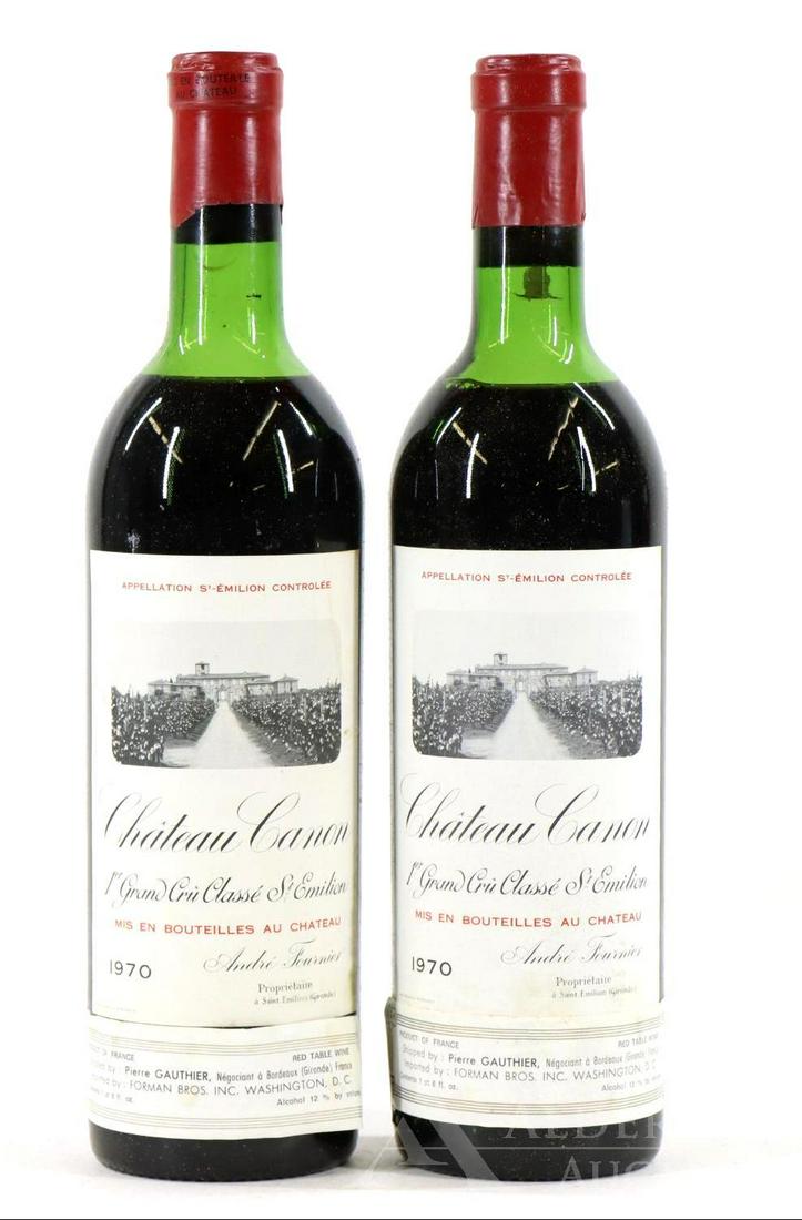 Chateau Canon 1er Grand Cru Classe St Emilion Wine 1970: Chateau Canon 1er Grand Cru Classe St. Emilion, 1970. (2) bottles of wine at 750 ml. Top shoulder fill. This item is not available for shipping, pick up only.