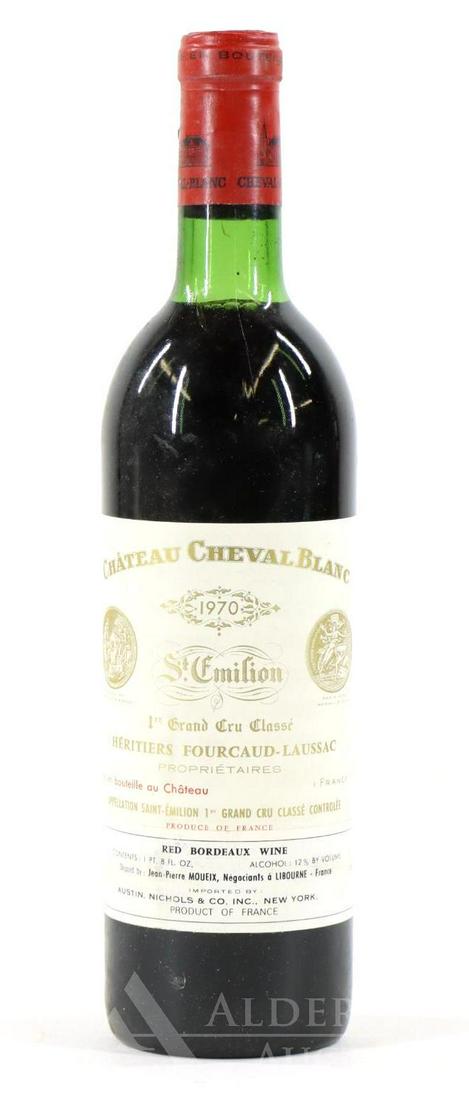 Chateau Cheval Blanc Heritiers Fourcaud-Laussac St.: Chateau Cheval Blanc Heritiers Fourcaud-Laussac St. Emilion, 1970. (1) bottle of wine at 750 ml. Below the neck fill. This item is not available for shipping, pick up only.
