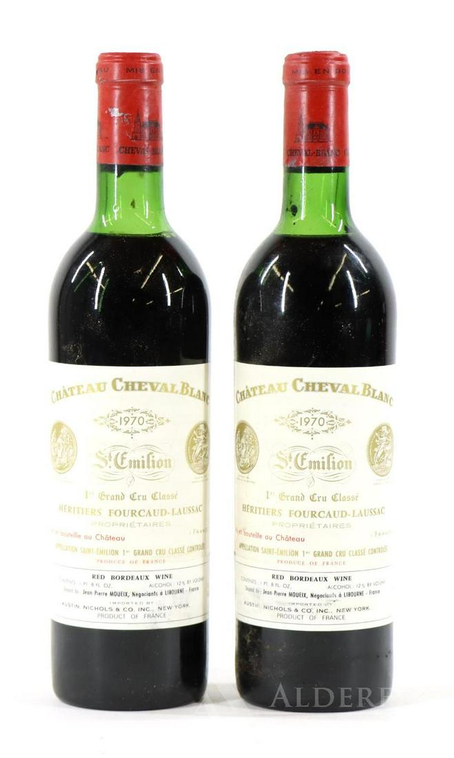 Chateau Cheval Blanc Heritiers Fourcaud-Laussac St.: Chateau Cheval Blanc Heritiers Fourcaud-Laussac St. Emilion, 1970. (2) bottles at 750 ml. Top shoulder fill. This item is not available for shipping, pick up only.