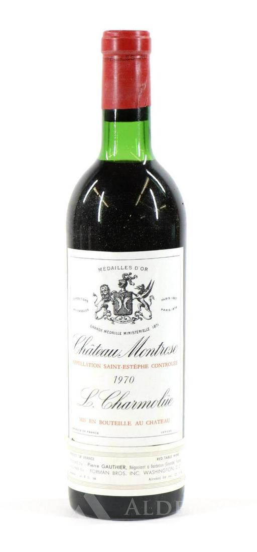 Chateau Montrose L. Charmolue Wine 1970 (1): Chateau Montrose L. Charmolue, 1970. (1) bottle at 750 ml. Below the neck fill, sediment in the neck. This item is not available for shipping, pick up only.