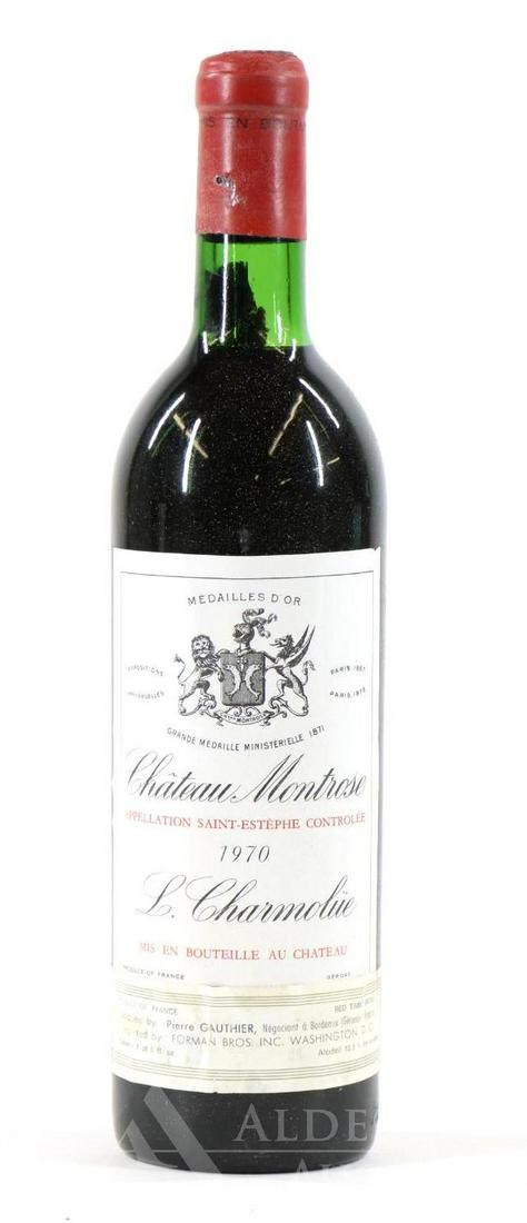 Chateau Montrose L. Charmolue Wine 1970 (1): Chateau Montrose L. Charmolue, 1970. (1) bottle at 750 ml. Below the neck fill, sediment in the neck. This item is not available for shipping, pick up only.