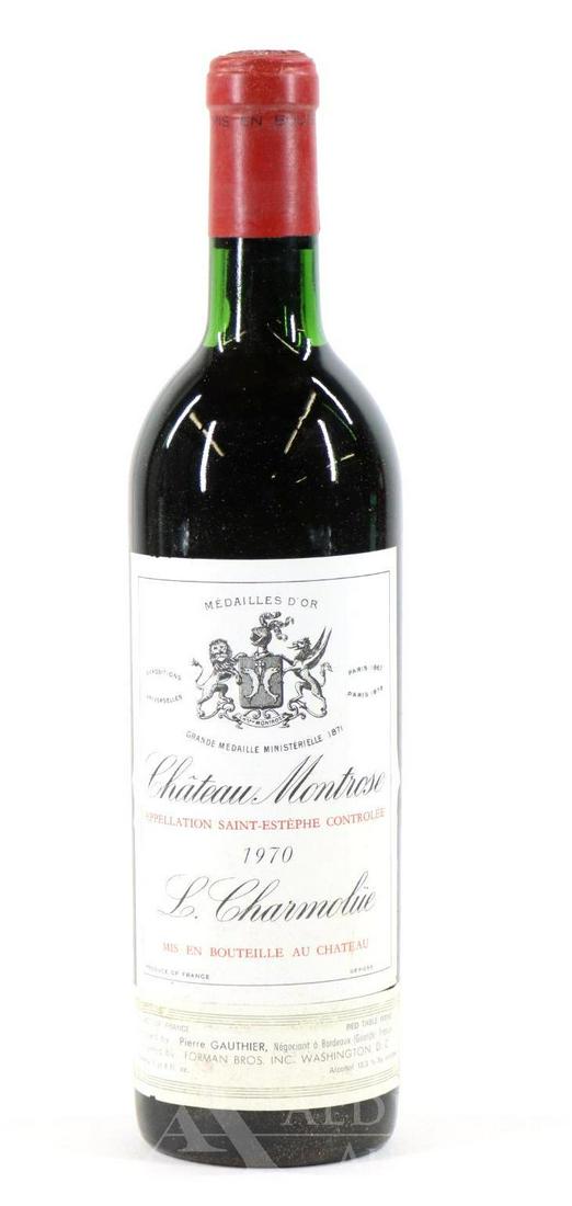 Chateau Montrose L. Charmolue Wine 1970 (1): Chateau Montrose L. Charmolue, 1970. (1) bottle at 750 ml. Below the neck fill, sediment in the neck. This item is not available for shipping, pick up only.