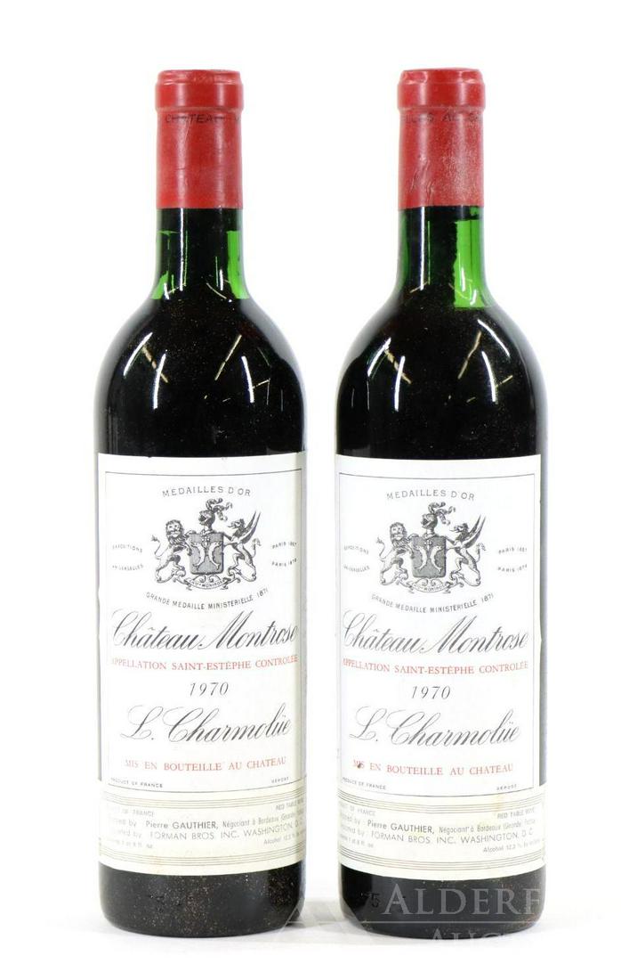 Chateau Montrose L. Charmolue Wine 1970 (2): Chateau Montrose L. Charmolue, 1970. (2) bottles at 750 ml. Below the neck fill, sediment in the neck. This item is not available for shipping, pick up only.