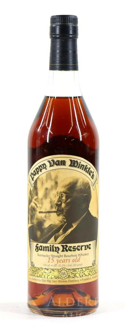 Pappy Van Winkle Family Reserve Kentucky Straight: Pappy Van Winkle Family Reserve Kentucky Straight Bourbon Whiskey, 15 years old, (1) bottle of liquor at 750 ml., sealed. This item is not available for shipping, pick up only.