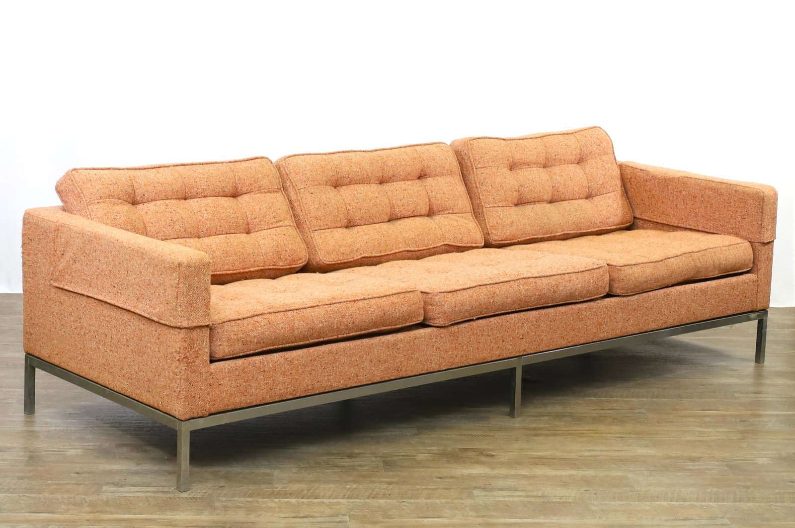 Knoll Sofa: Chrome steel frame on straight legs with tufted tweed back and seats. 23"h x 90"w x 31"d **Please Note: This item is NOT eligible for in-house shipping. Please refer to the terms and conditions of thi