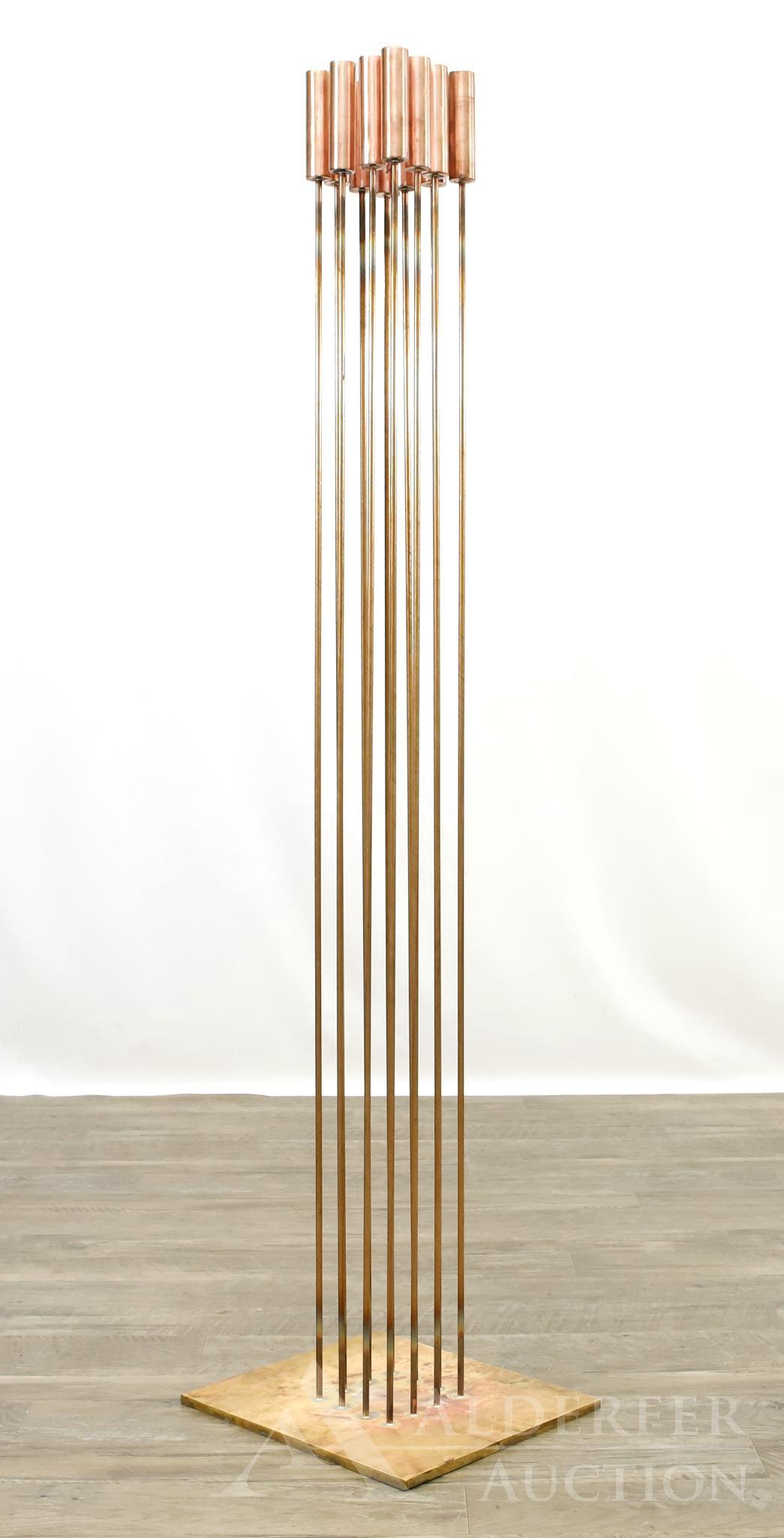 Val Bertoia (Born 1949): Sonambient sculpture, "Sounds Squared". 12 copper "cat Tail" tops silvered to beryllium copper rods in a square silvered to brass. 51"h x 12.25"w x 11"d **Please Note: This item is NOT eligible for in