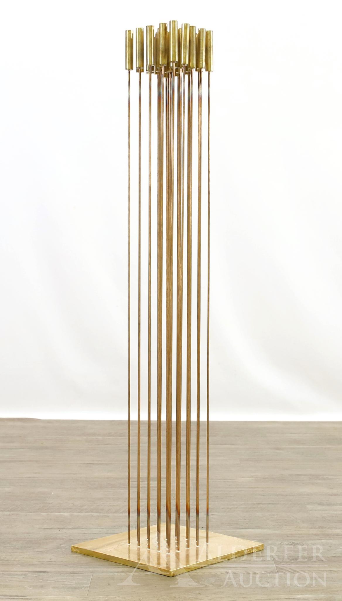 Val Bertoia (Born 1949): Sonambient sculpture, 'Sound is alive with motion of 25". 25 Brass "Cat-Tail" in square format silvered to Beryllium copper rods silvered to brass. 32"h x 8.5" x 8.5" **Please Note: This item is NOT e