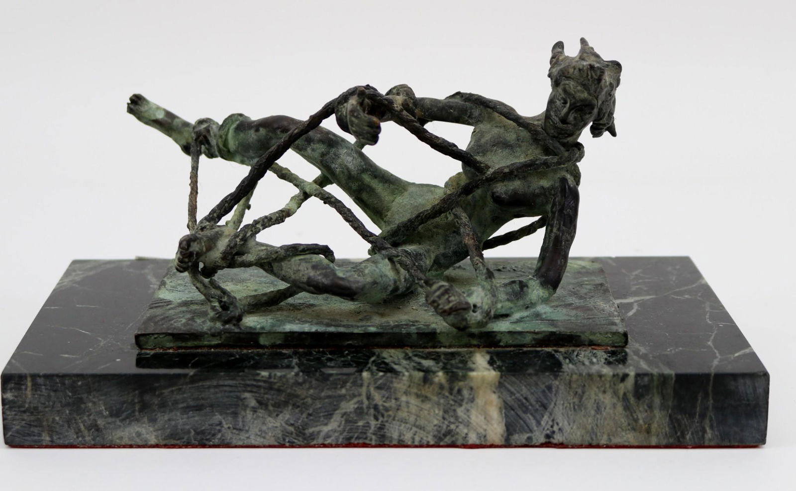 Alonzo Hauser (American 1909-1988) Bronze & Stone: Lost wax cast bronze sculpture of a bound nude female, signed at the base en verso, appears to be dated 1960, mounted to green granite base. 4.5"h x 8.75"w x 4.75"d **Please Note: This item is NOT eli