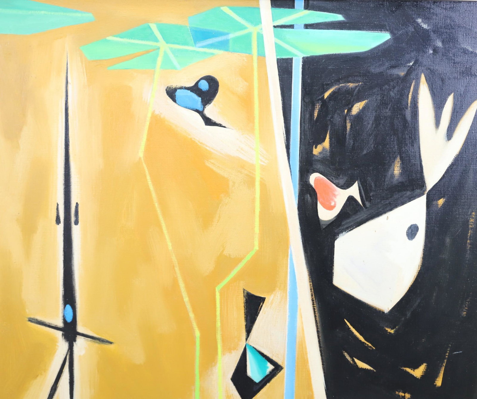 Richard Rogers (1903 - 1967): Oil on canvas, "Aquarium", SLR. Cubist aquarium scene. 25"h x 30"w and 31"h x 36"w framed **Please Note: This item is NOT eligible for in-house shipping. Please refer to the terms and conditions of th
