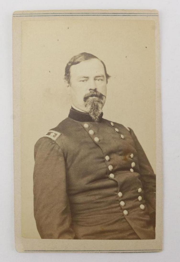 CDV of Civil War General Irvin McDowell: Carte de visite photograph of a seated waist up view of a Civil War General Irvin McDowell wearing uniform with major general shoulder straps. Image presents backmark of Charles D. Fredricks & Co., Br