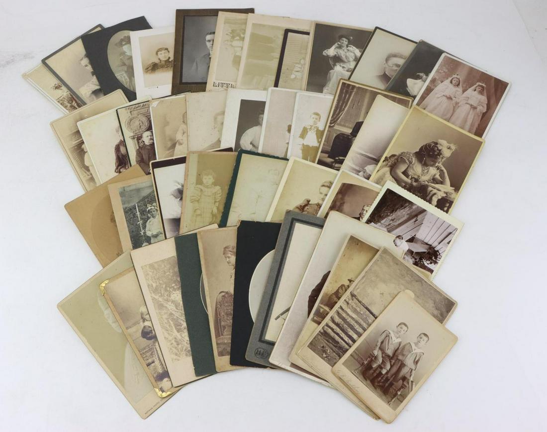 Cabinet Cards: Cabinet cards (44) including children with toys, Weston the Walker, theatrical subjects and others.