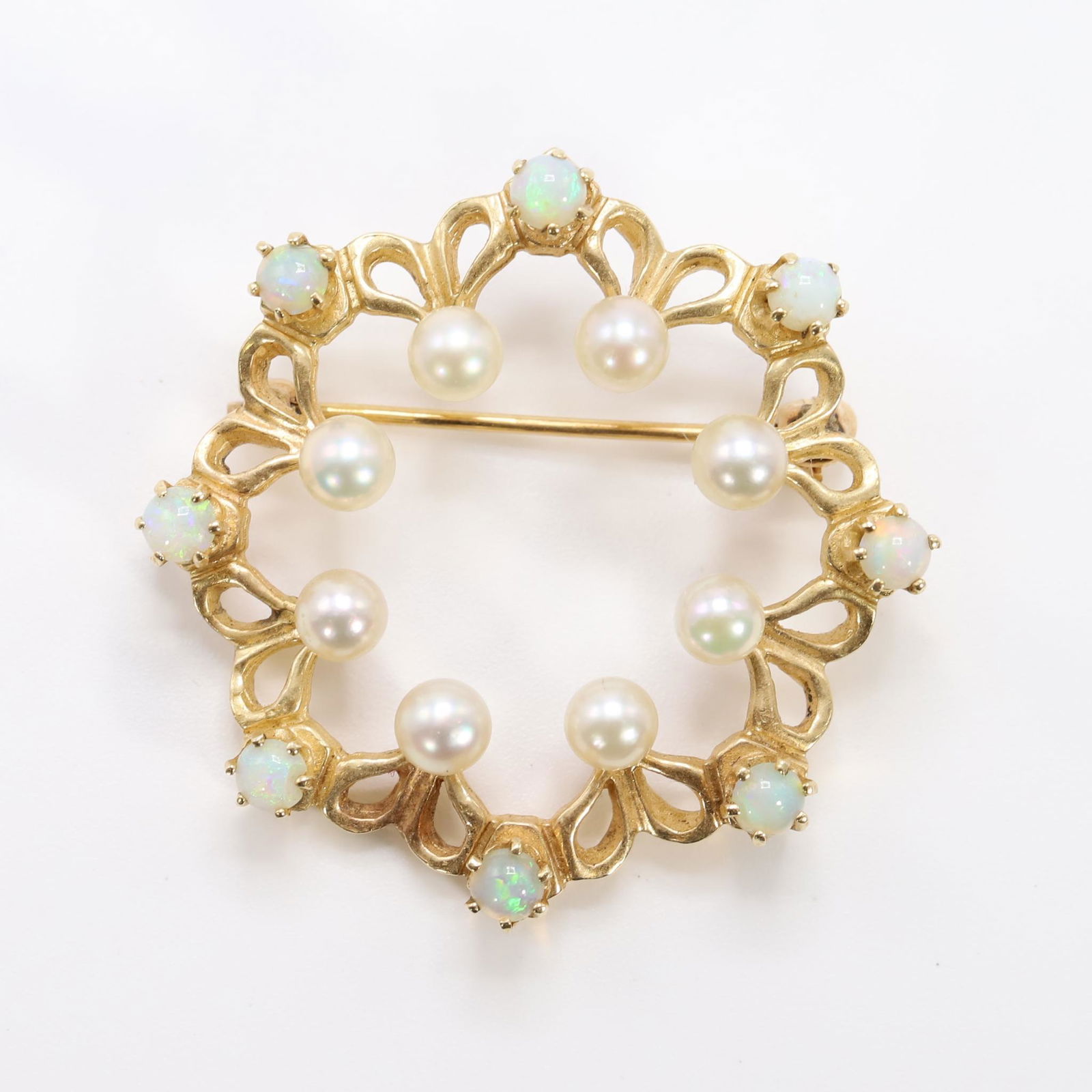 14KY Gold Opal and Pearl Brooch Pin (1 of 3)