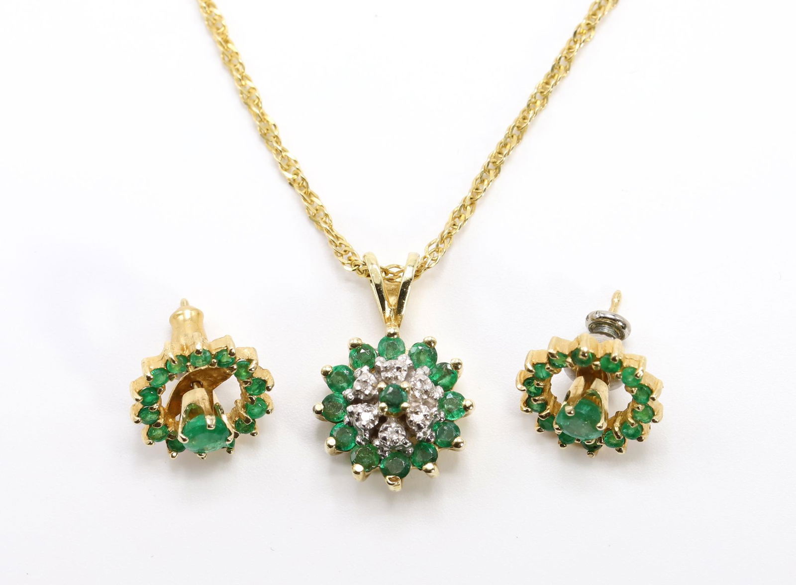 14KY Gold Emerald Pendant on Chain, Earrings (1 of 9)