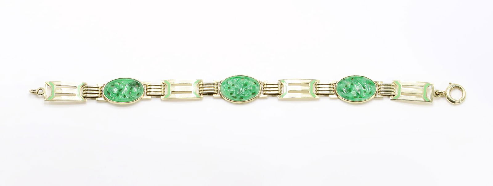 14KY Gold Jade and Enamel Bracelet (1 of 5)