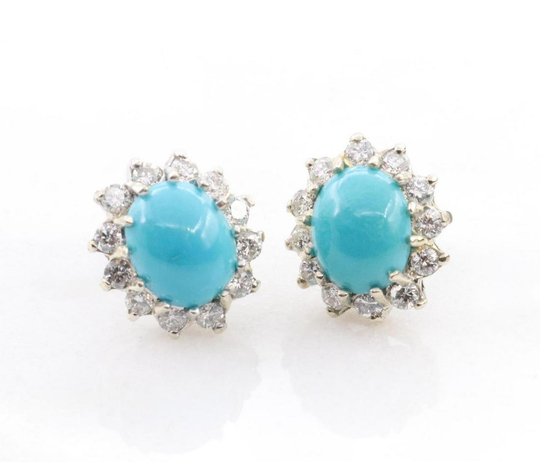 14KW Gold Turquoise Diamond Earrings (1 of 3)