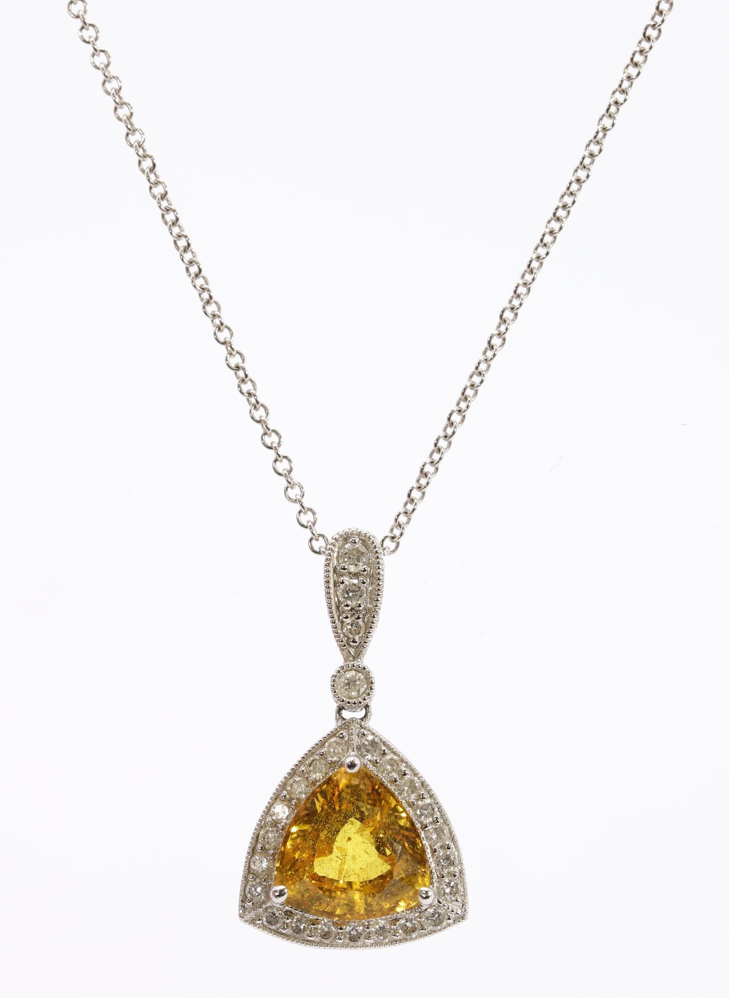 18KW Gold Sapphire, Diamond Pendant on Chain (1 of 6)