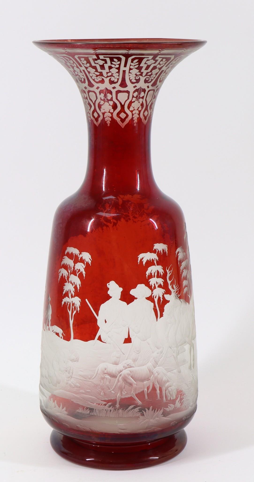 Bohemian Frosted Cut to Clear Ruby Glass Vase (1 of 9)