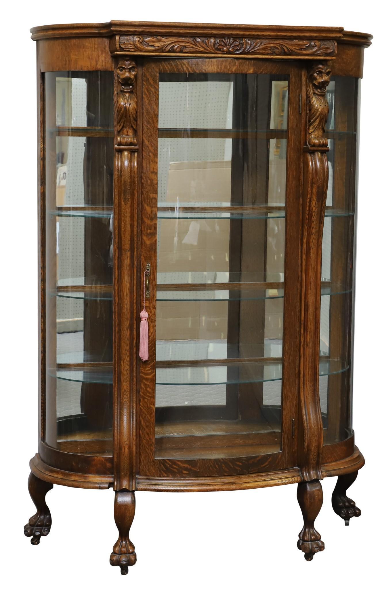 Carved Oak Bow Front Curio Cabinet (1 of 11)