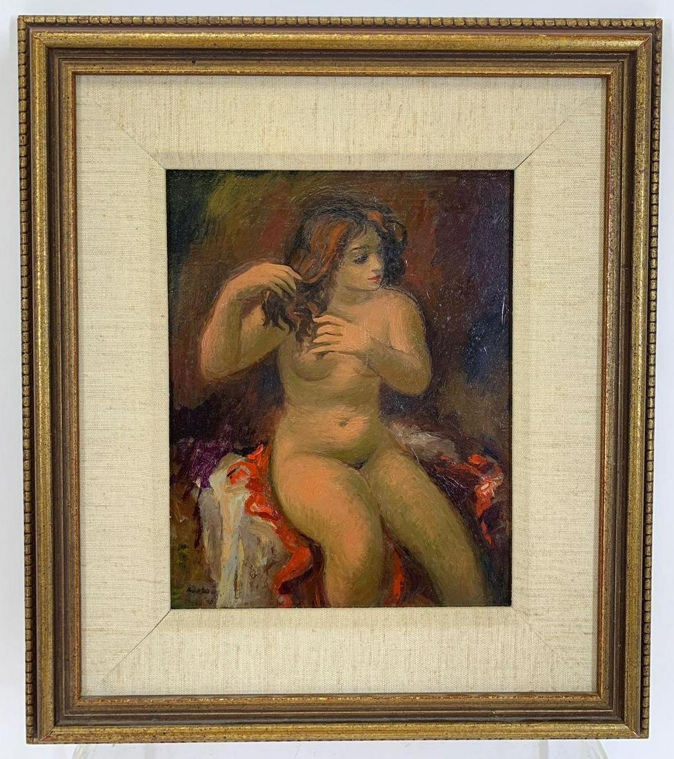 Adolf Ferdinand Konrad (1915 - 2003): Oil on board, SDLL '48. Portrait of a female nude. 13"h x 11"w and 16"h x 14"w framed **Please Note: This item is NOT eligible for in-house shipping. Please refer to the terms and conditions of this a
