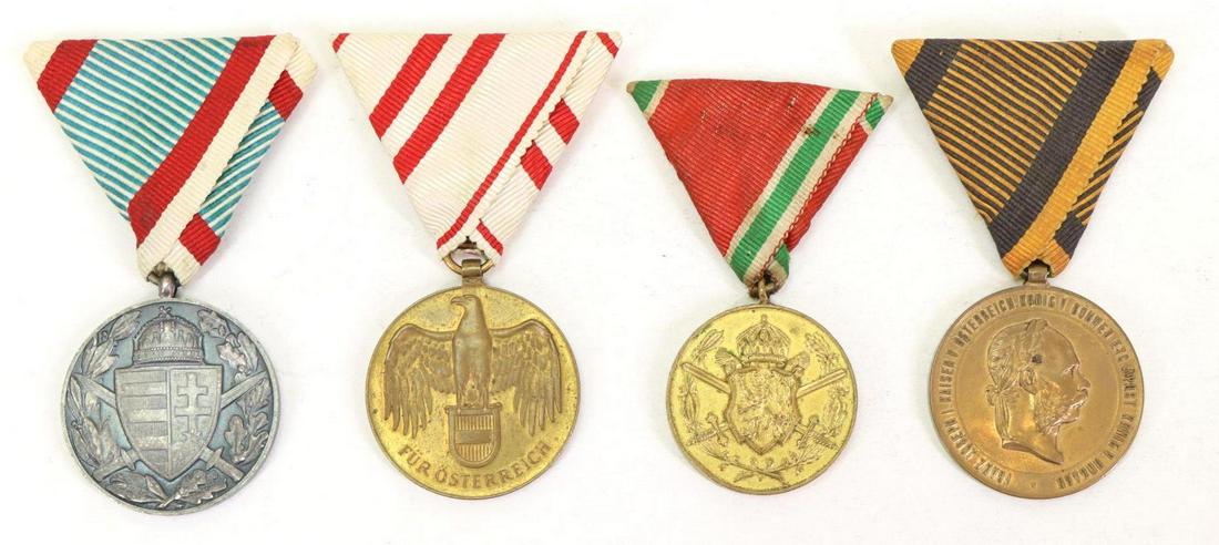 Group of Austro-Hungarian and Bulgarian Medals: Group of 4 Austro-Hungarian and Bulgarian medals including; 1.) War Service Medal 1873 (awarded to military personnel who had taken part in a least one action any time from 1848 thru November of 1916)
