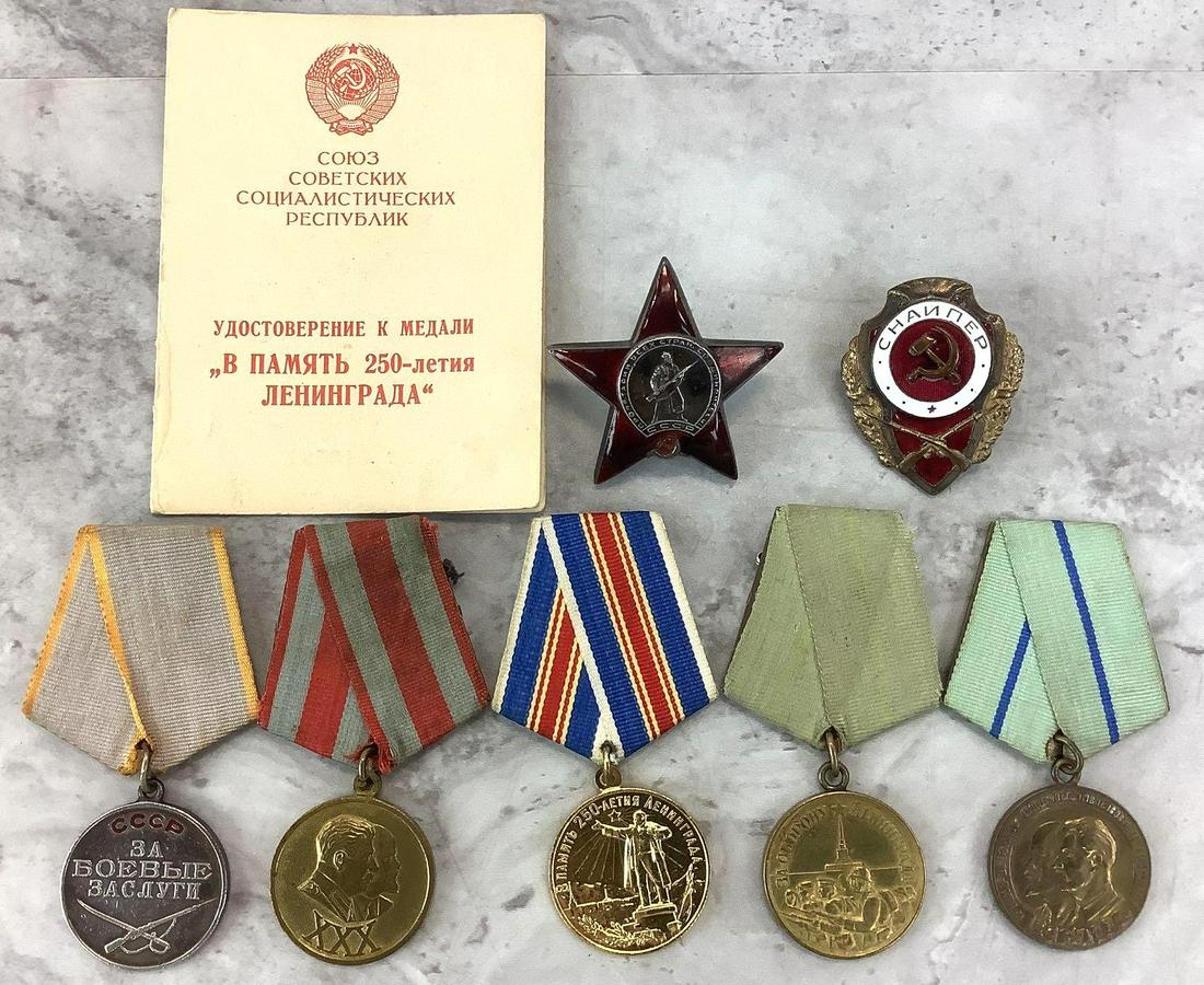 Soviet World War II Medals and Sniper Badge (1 of 7)
