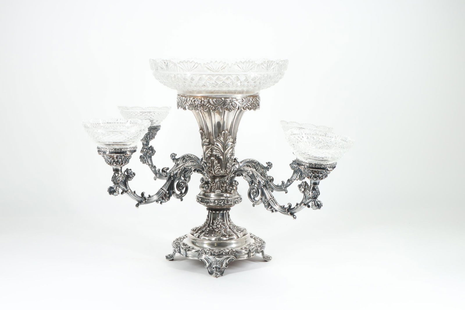 Old Sheffield Plate Epergne with Cut Crystal Bowls (1 of 3)