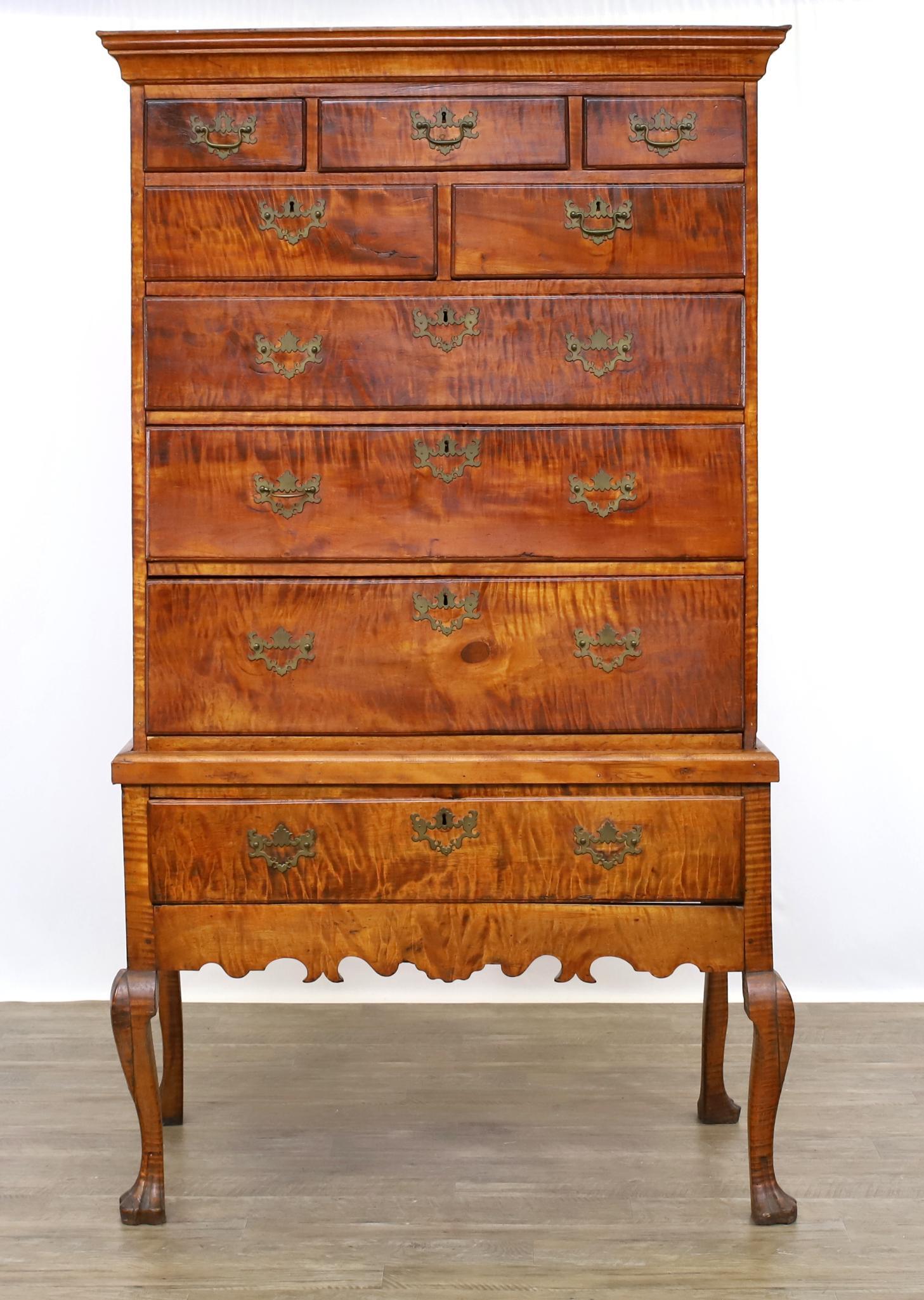 Queen Anne Tiger Maple Chest-on-Frame (1 of 19)