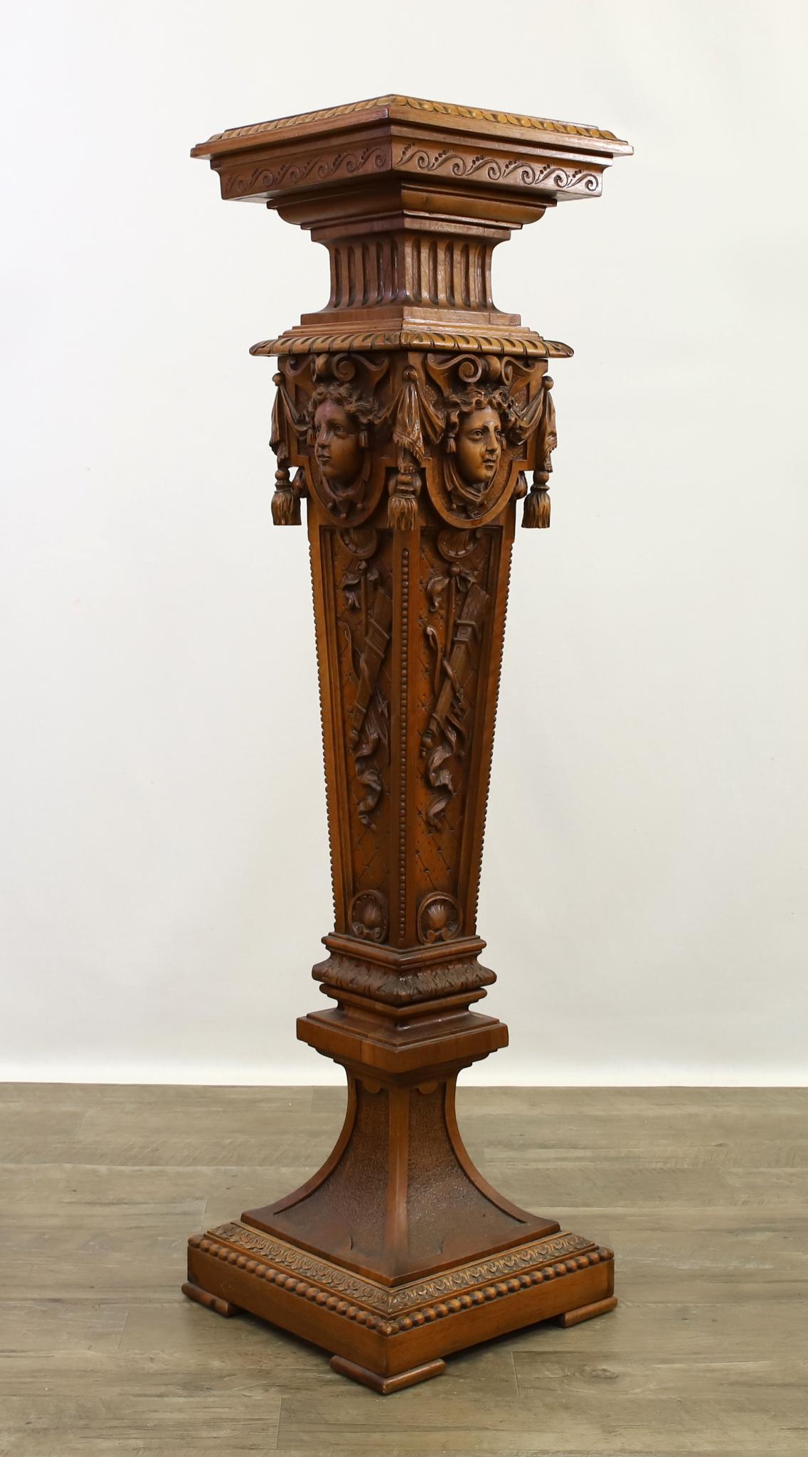 Ornate Relief Carved Walnut Pedestal (1 of 13)