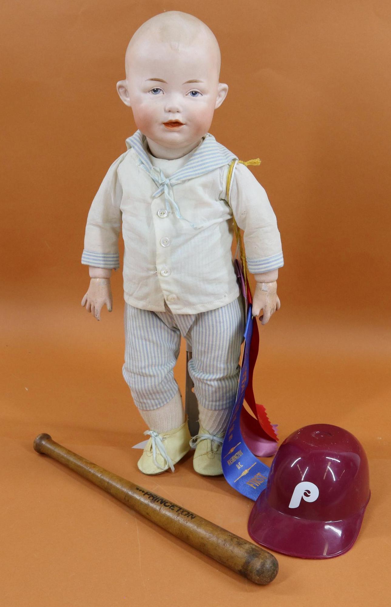 GERMAN BISQUE HEAD CHARACTER DOLL. (1 of 11)