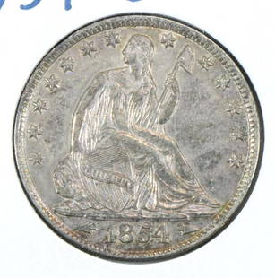 SEATED HALF: 1854-O AU+