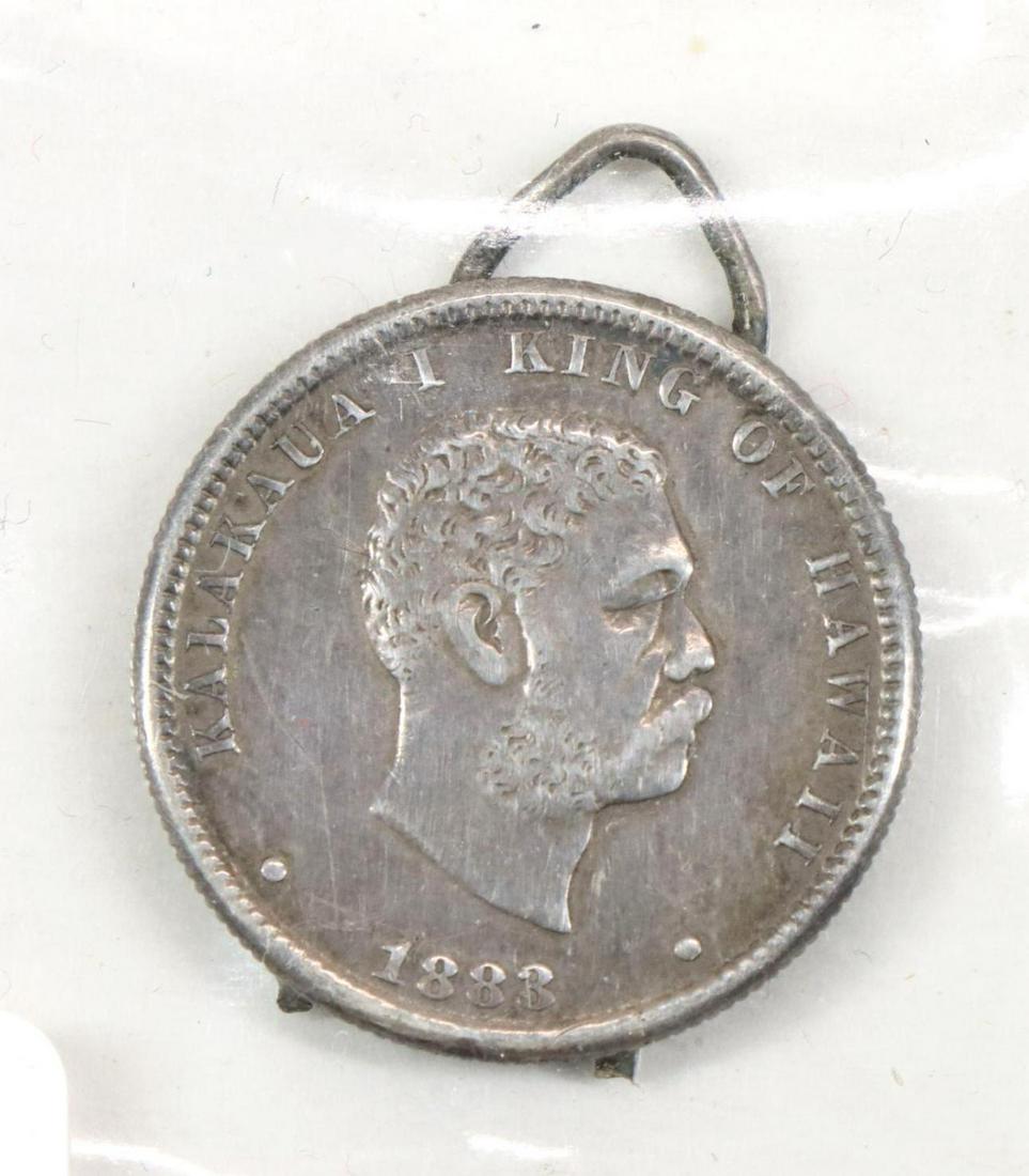 HAWAIIAN QUARTER: 1883 AU, used as jewelry