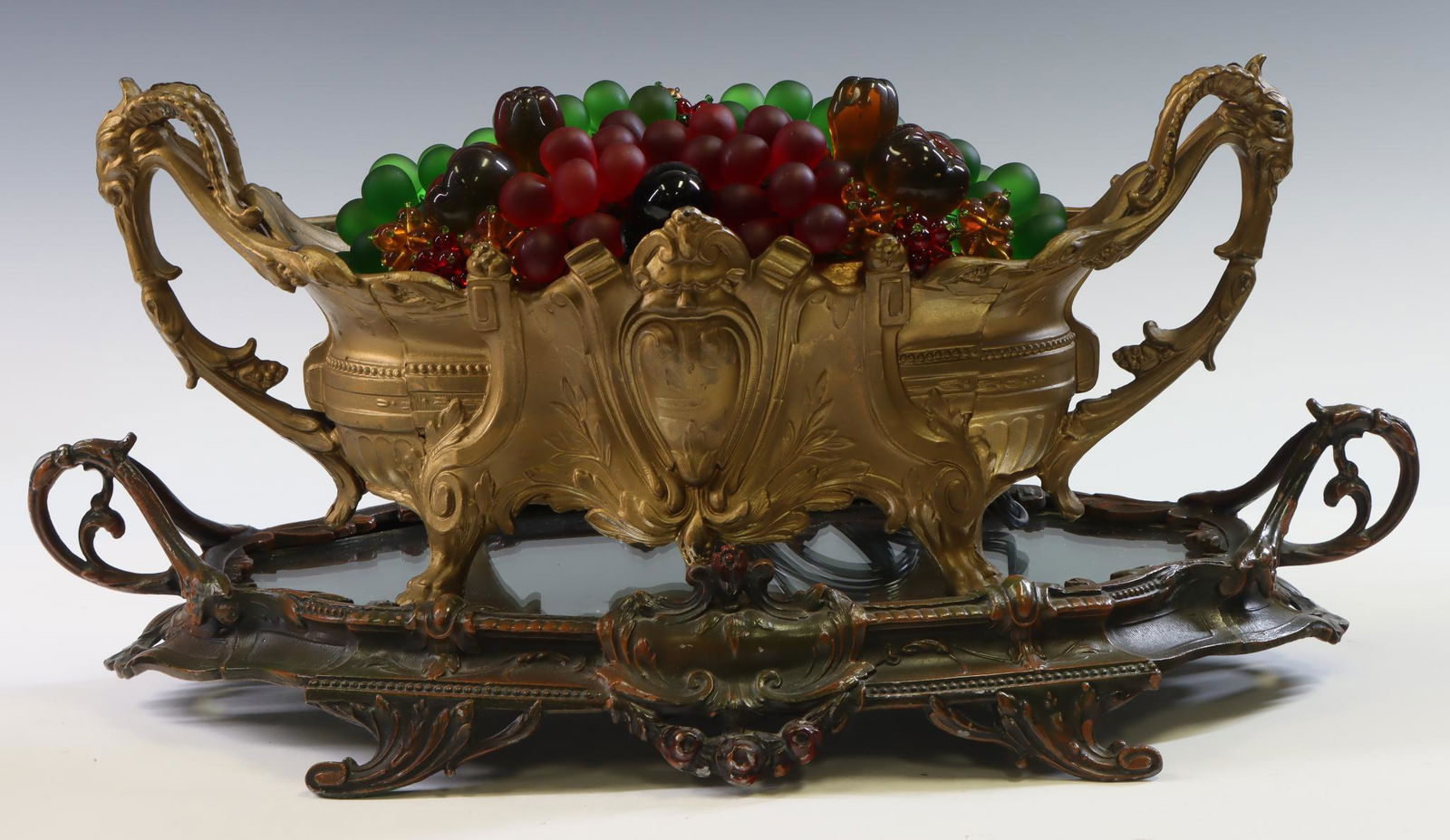Czech Colored Glass Fruit Basket Table Lamp w/ Plateau (1 of 6)