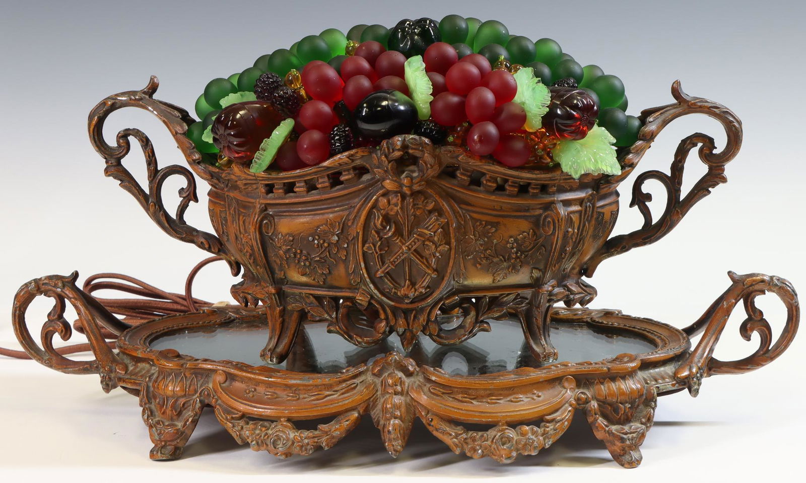 Czech Colored Glass Fruit Basket Table Lamp w/ Plateau (1 of 5)