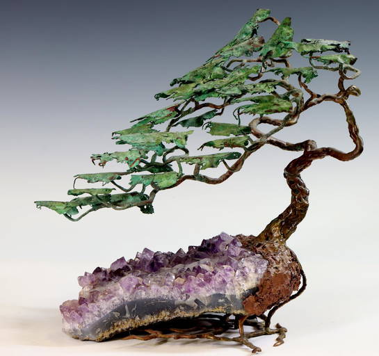Ron Bertocchi Bronze And Amethyst Bonsai Tree