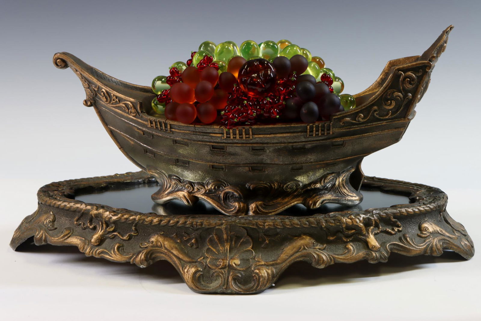 Czech Colored Glass Fruit Basket Table Lamp w/ Plateau (1 of 5)