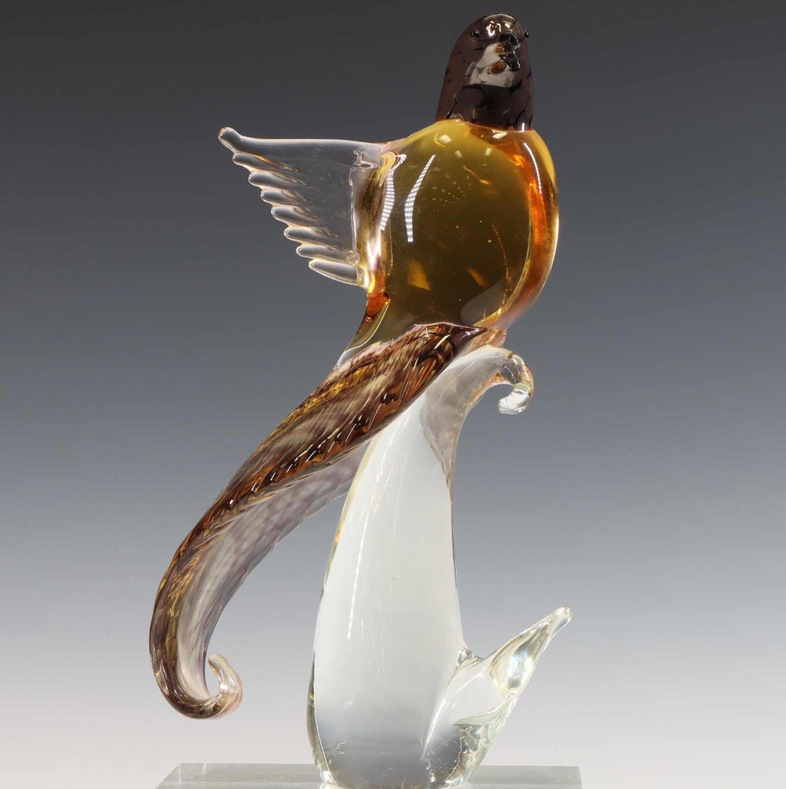 Formia Murano Art Glass Bird: Italian blown glass "Raggiana bird-of-paradise" by Formia, part of the Hamilton Collection of Exotic Birds of the World. 11”h x 6.5”w x 4”d **Please Note: This item is NOT eligible f