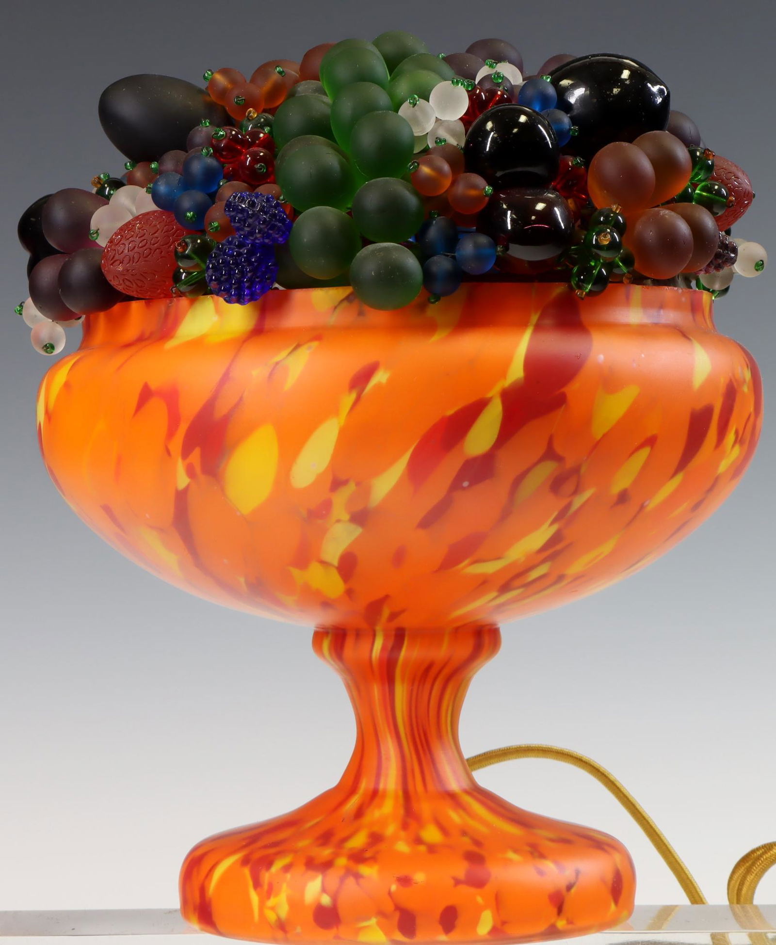 Czechoslovakian Satin Glass Fruit Basket Lamp (1 of 5)