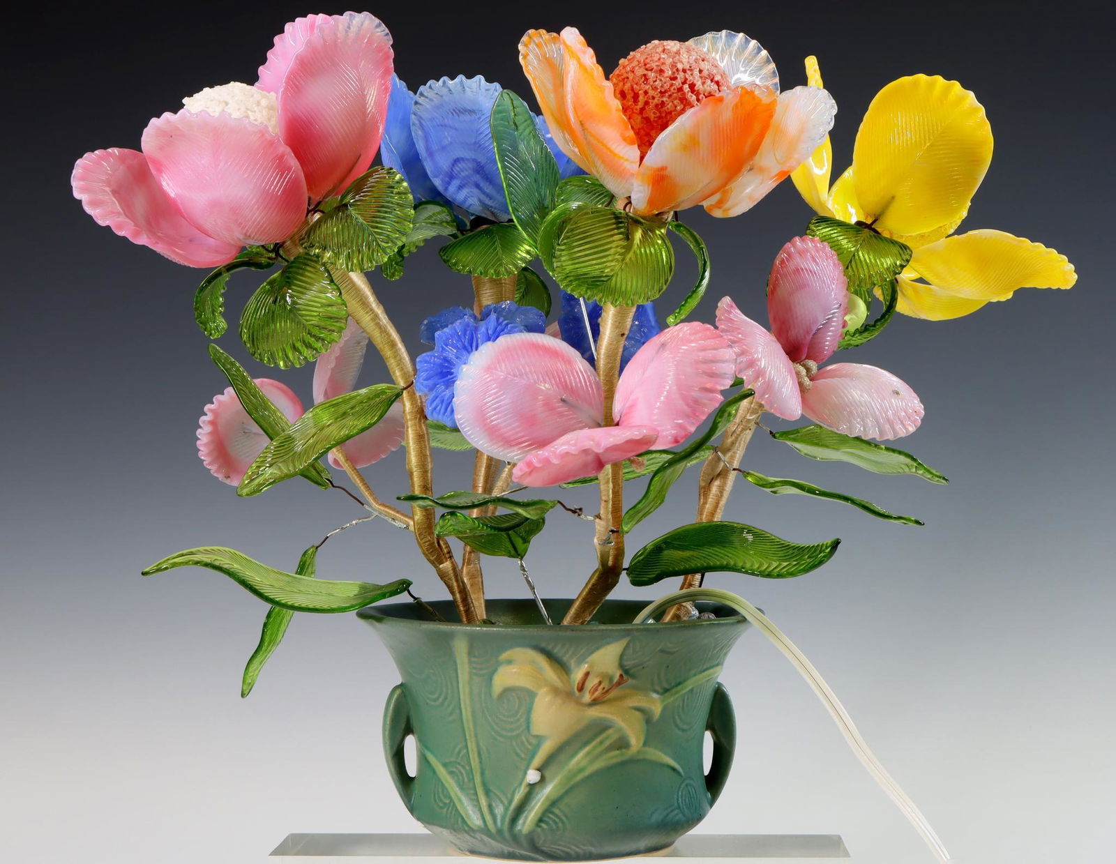 Art Glass Flowers and Roseville Pot (1 of 6)