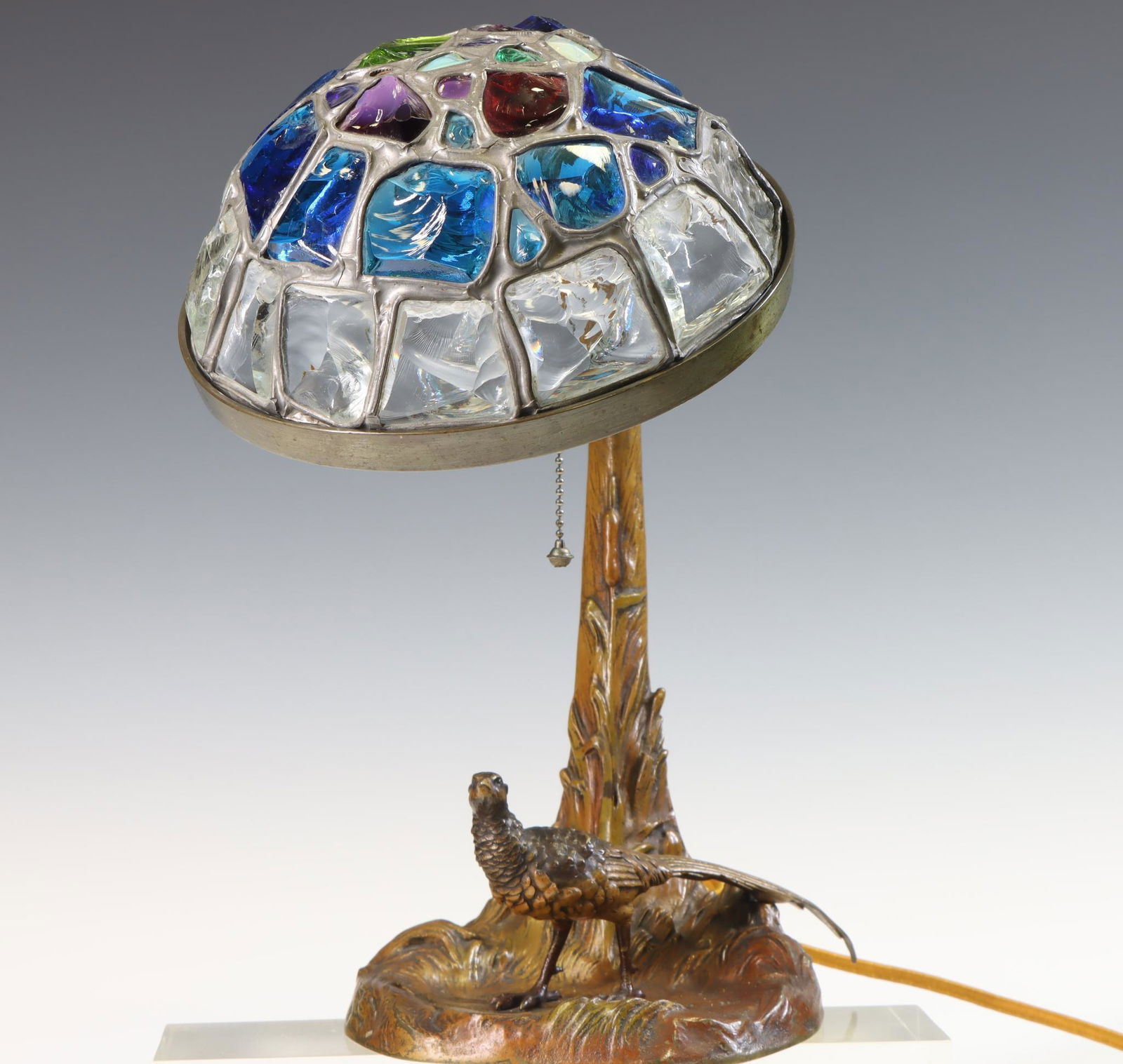 Pheasant Desk Lamp with Chunk Glass Shade (1 of 5)