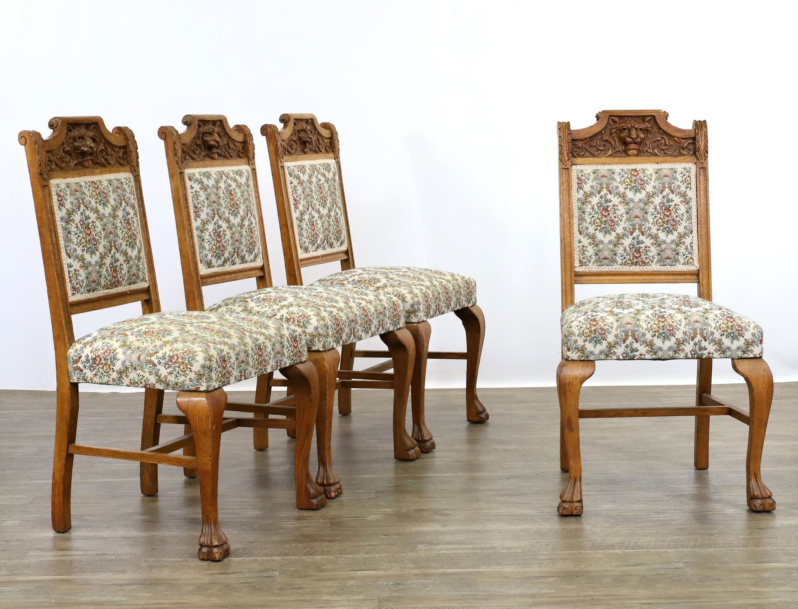 Carved Oak Lion's Head Motif Dining Chairs (1 of 13)
