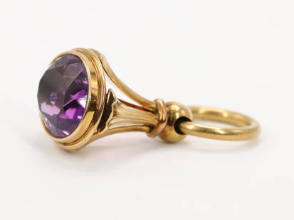 14K Rose Gold Amethyst Fob: Fob in 14k rose gold features an oval faceted amethyst, 17mm x 13mm. 1.5" h.. 7.2gtw