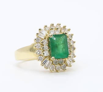 14KY Gold Emerald and Diamond Ring