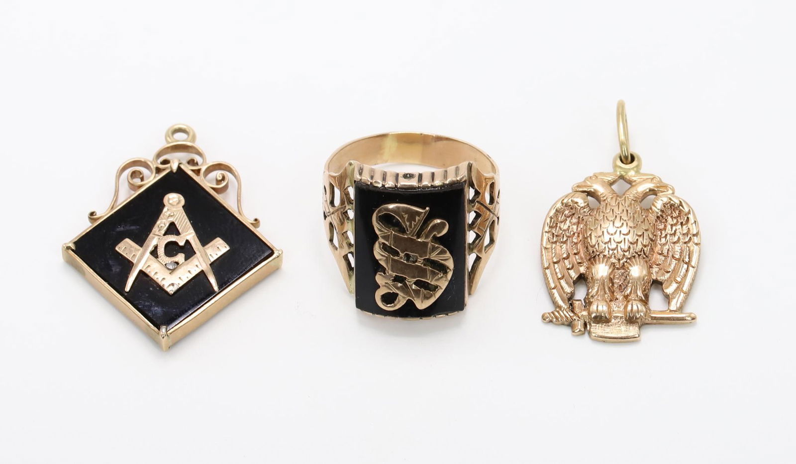 10K Gold Onyx, Masonic Pendants, Initial Ring (1 of 10)