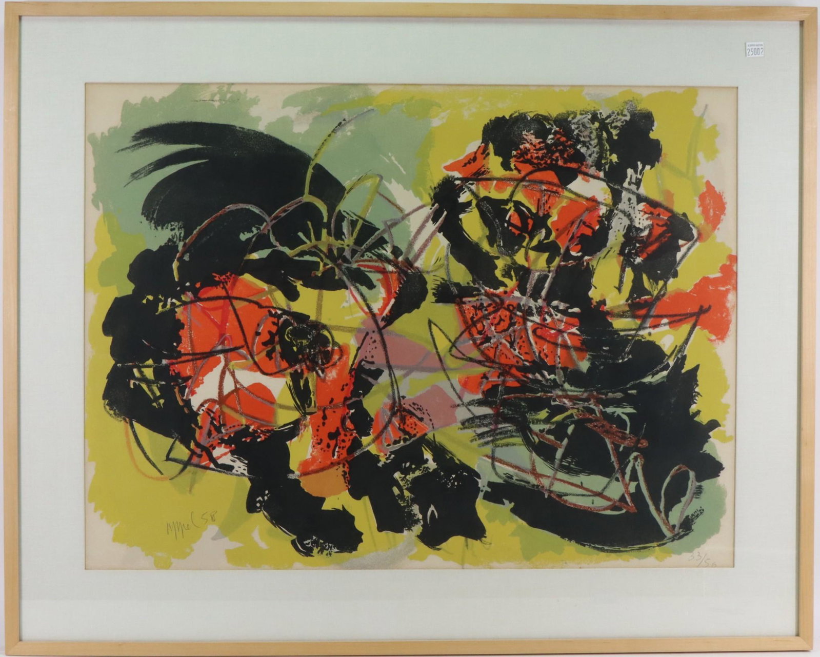 Karel Christiaan Appel (1921 - 2006): Lithograph, SDLL '58 and numbered 33/50. Modern abstract. 21"h x 29"w and 29"h x 36"w framed **Please Note: This item is NOT eligible for in-house shipping. Please refer to the terms and conditions of