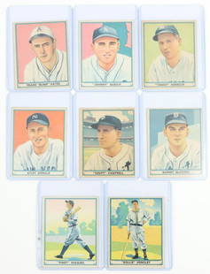 1941 Play Ball baseball cards: 1941 Play Ball baseball cards: #34 Hemsley, #35 Higgins, #36 McCosky, #37 Campbell, #38 Donald, #39 Henrich, #40 Babich & 41 Hayes (no creases, VG-EX, investment quality)