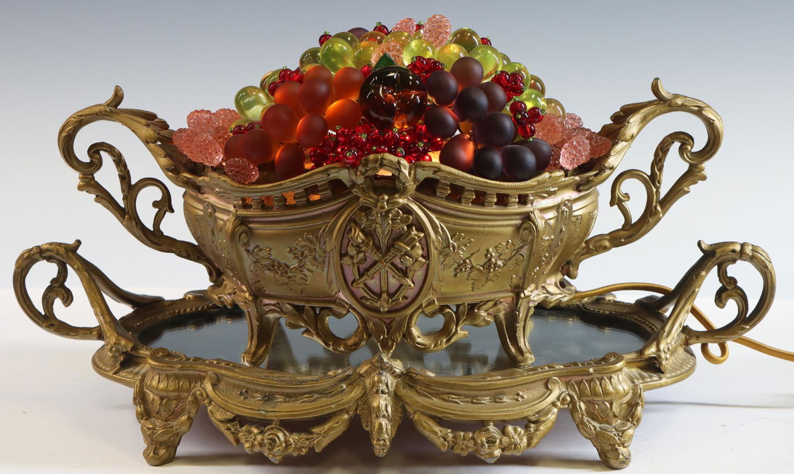 Czech Colored Glass Fruit Basket Table Lamp w/ Plateau (1 of 6)