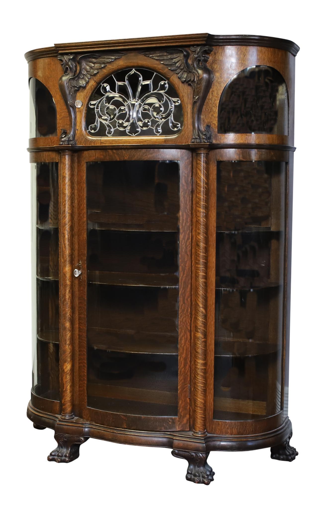 In the Manner of R.J. Horner Carved Oak Display Cabinet (1 of 9)