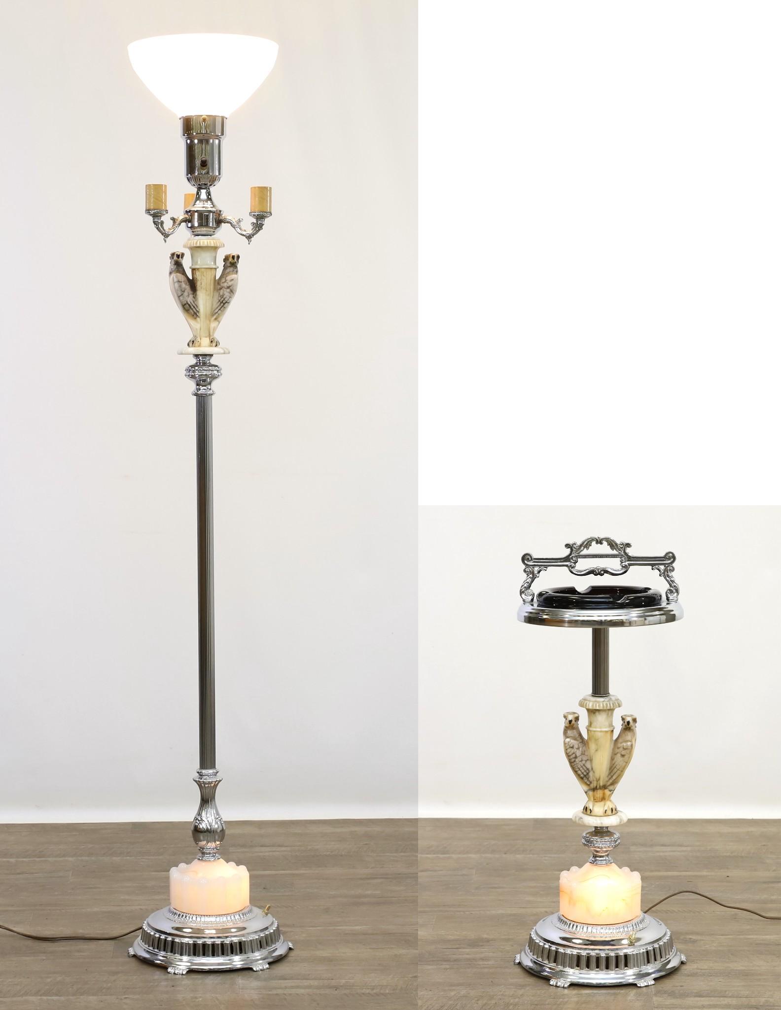 Carved Alabaster Parrot Motif Lamp and Ashtray Stand (1 of 20)