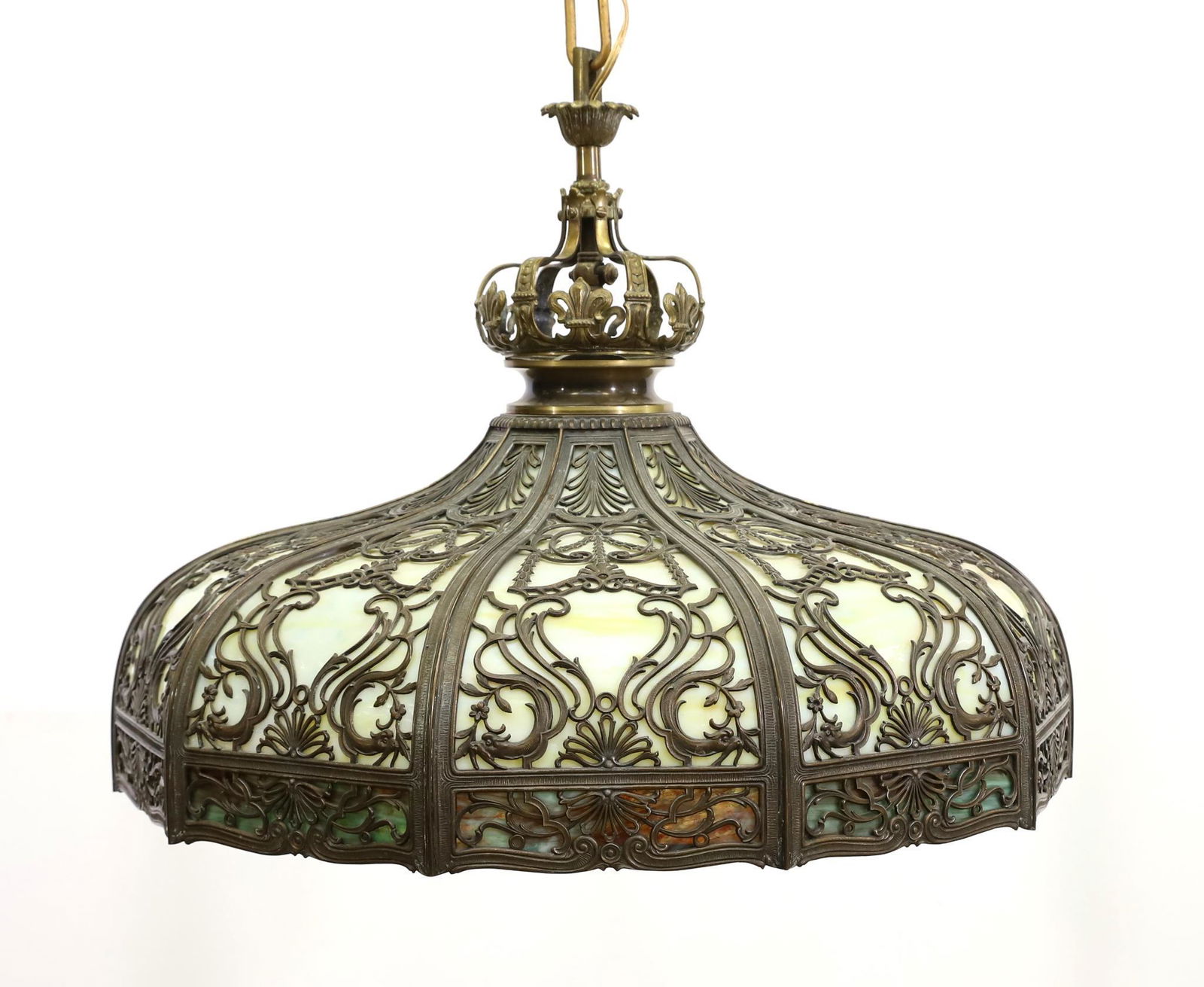 Leaded Slag Glass Hanging Lamp (1 of 14)