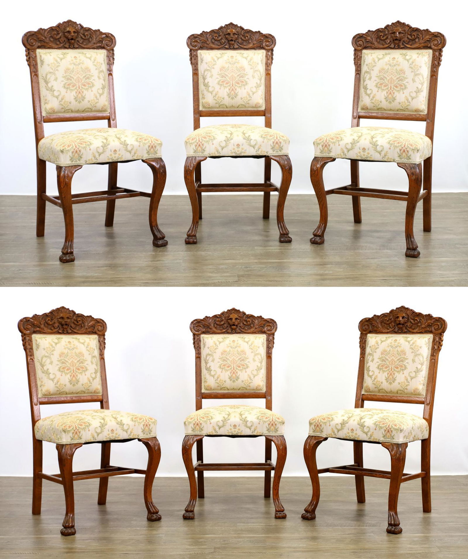 Carved Oak Lion Motif Dining Chairs (1 of 12)
